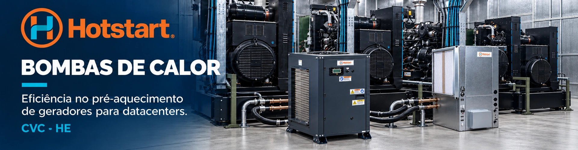 Hotstart CVC e HE: bombas de calor para pré-aquecimento de grupos geradores na sala técnica de um datacenter.