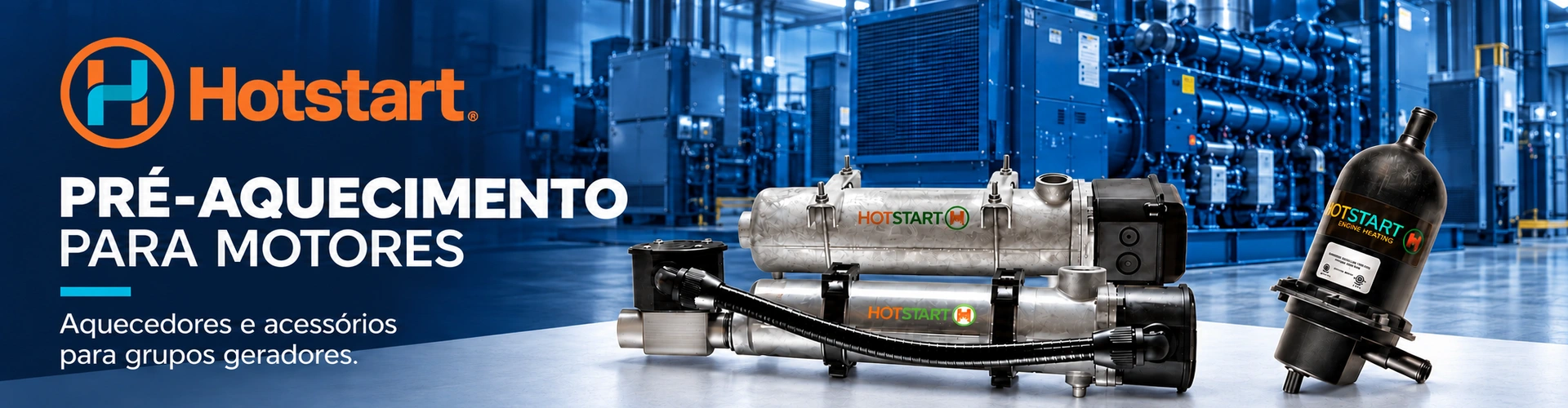 Aquecedores CB, CL e TPS para motores, com um grupo gerador ao fundo.